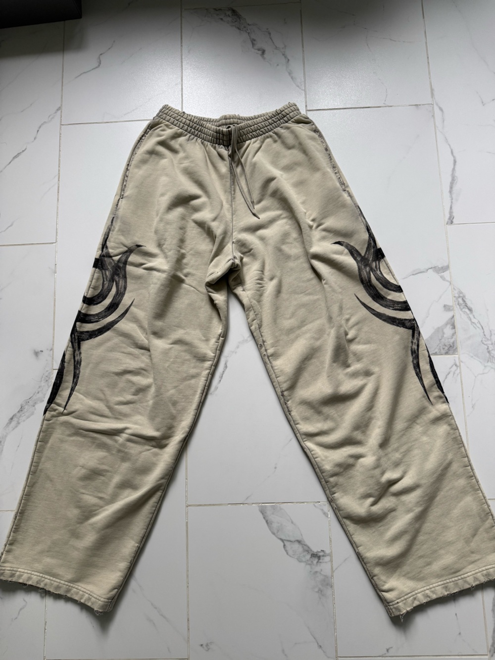 Balenciaga Beige Sweatpants with Black Tribal Graphics (100% authentic)